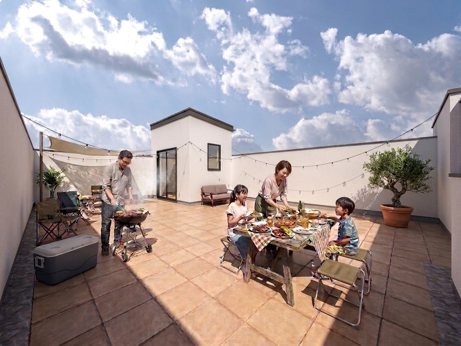 バルコニー:【屋上庭園イメージ】※イメージパースの為、実際と異なる場合がございます。家具・調度品はAI画像で価格に含まれません。